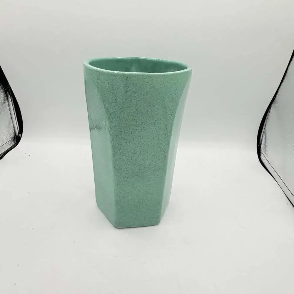 vintage Pfaltzgraff hexagon-shaped ceramic planter vase Speckled Aqua Green